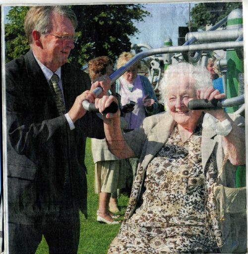 Mrs Newll and David Alston at the opening of the Victoria Park, Cromarty play equipment